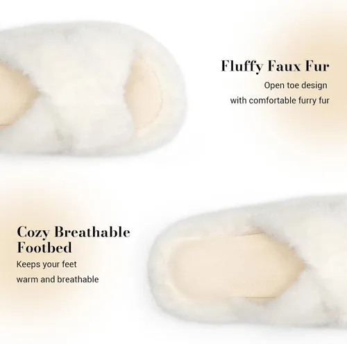 Vista 4 de Pantuflas mullidas para mujer, con banda cruzada, zapatos de casa para mujer, espuma viscoelástica, puntera abierta, silenciosas