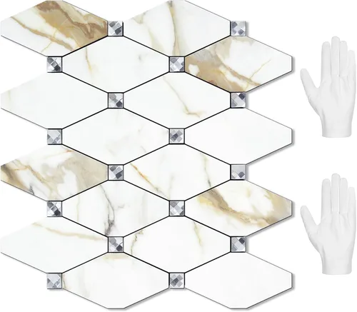 Vista 32 de STICKGOO 1 hoja de salpicaduras de pared para despegar y pegar, adhesivos de azulejos compuestos de aluminio Calacatta, salpicaduras autoadhesivas