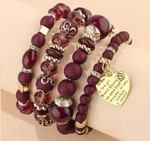Vista 4 de Pulseras apilables de cuentas para mujer, estilo retro, con borlas de varias capas, de colores mixtos, juego de pulseras de cuentas tejidas