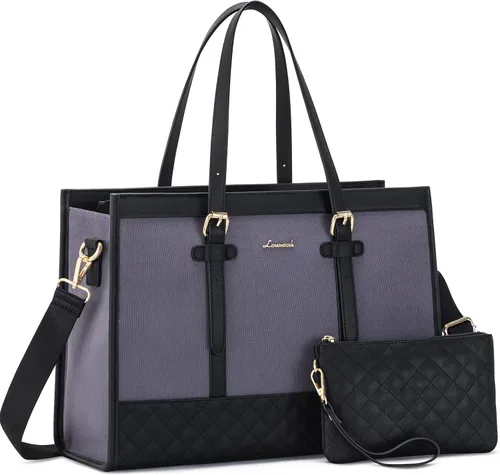 Vista 33 de LOVEVOOK Bolsa para Laptop para Mujeres de 15.6 pulgadas Bolsa Tote de Lona para Laptop, Bolsa de Trabajo de Gran Capacidad con Bolso de Mano, Bolsa