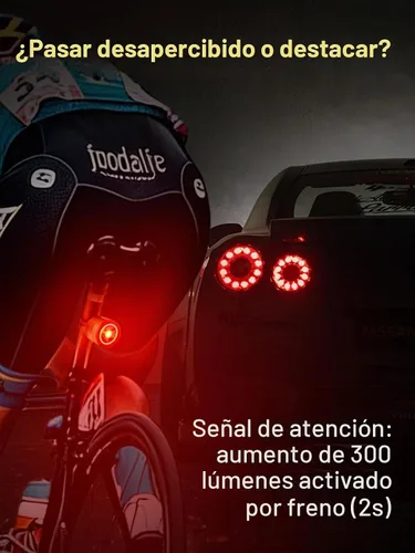 Vista 3 de Luz trasera de bicicleta de brillo variable, luz trasera de bicicleta con detección de freno, 800 mAh USB-C recargable, 4 modos de iluminación, IPX6