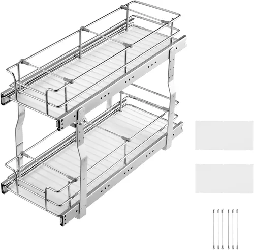 Vista 9 de VEVOR Organizador de Gabinete Extraíble, 7" de Ancho x 21" de Profundidad, Estantes de Despensa Deslizables de Servicio Pesado, Cajones Deslizables