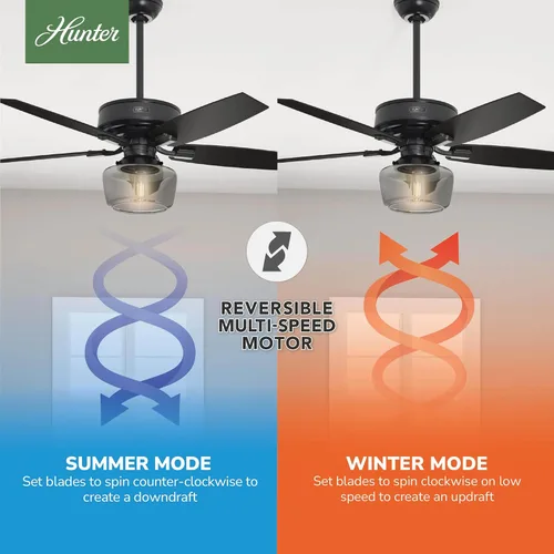 Vista 5 de Hunter Fan Company - Ventilador de techo Bennett color negro mate, 52 pulgadas, con kit de luz LED y control remoto de mano, 54187 con luz LED