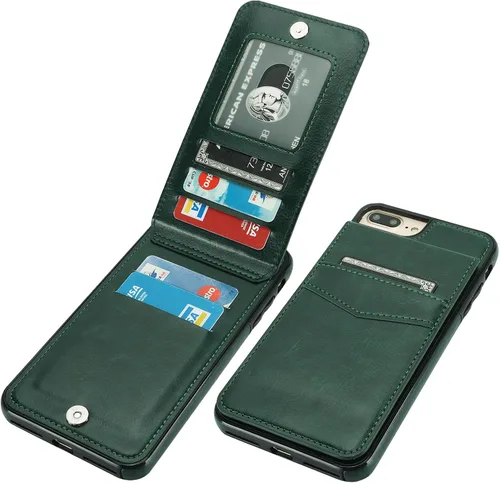 Vista 13 de KIHUWEY Funda tipo cartera para iPhone 7/8 Plus con tarjetero de crédito, cierre magnético de cuero de primera calidad, resistente funda protectora