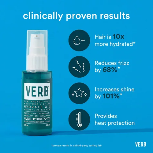 Vista 3 de VERB Hydrate Oil - Add Moisture -Increases Shine - Smooth Frizz - Heat Protection for Dry + Frizzy Hair - Amber + Warm Jasmine Scent