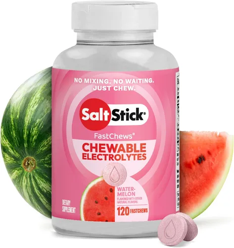 Vista 24 de SaltStick Electrolyte FastChews con cafeína – 60 tabletas masticables Citrus Burst – Tabletas de sal para correr e hidratar, masticables