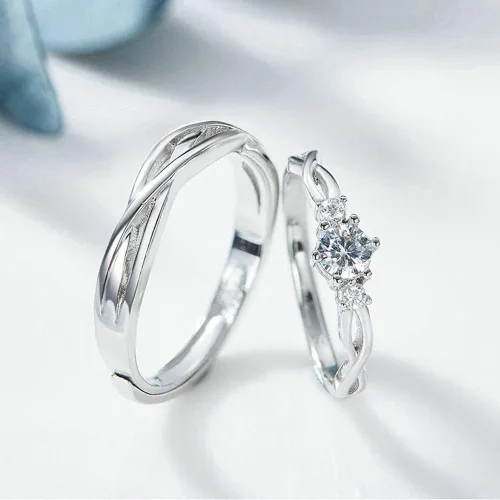 Vista 3 de I Love You His & Hers Anillos de Boda a Juego Ajustables CZ S925 de Plata de Ley Anillos para Pareja Customizable