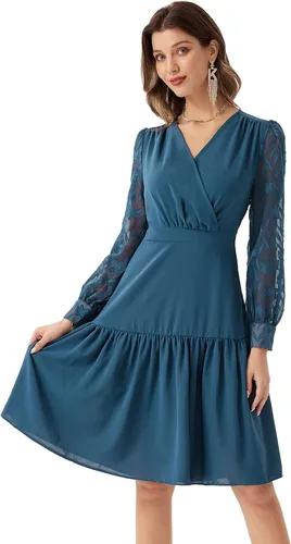 Vista 5 de GRACE KARIN Vestido de fiesta formal de otoño con cuello en V y manga larga para mujer