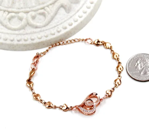Vista 6 de Pulsera de cadena de corazón personalizada con texto en inglés "I Love You in 100 Language", regalos para mamá, esposa, novia