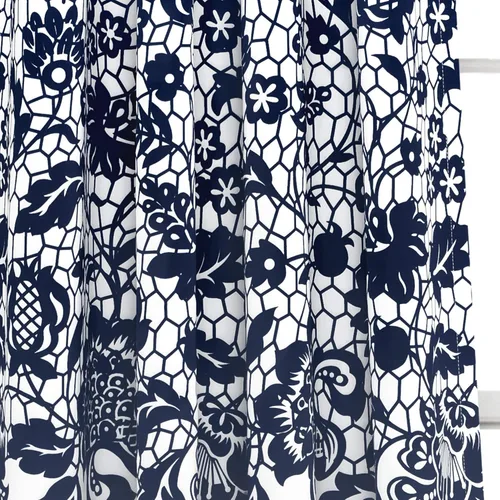 Vista 4 de LUSH DÉCOR Azul Marino Cortinas con Estampado Estate Garden de Lush Decor con Filtro de Luz, Juego de Paneles para Ventana para Sala, Comedor