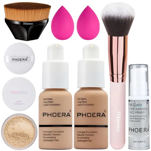 Vista 15 de PHOERA - Base de maquillaje de cobertura completa, base PHOERA, polvo PHOERA, juego de maquillaje PHOERA, brochas de maquillaje Kabuki, brocha