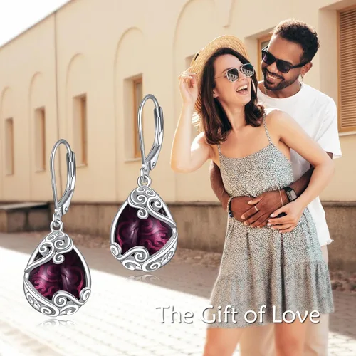 Vista 71 de Aretes colgantes con forma de lágrima de filigrana de piedra lunar de plata de ley 925 con cierre de palanca para mujer, regalos de joyería