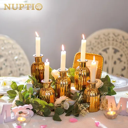 Vista 3 de NUPTIO Jarrones de cristal dorado, mini botella vintage, 5.51 pulgadas