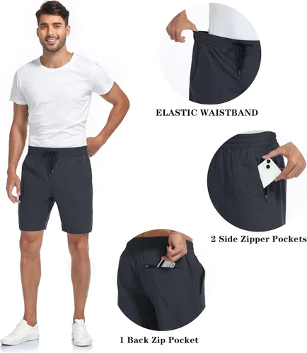 Vista 4 de Nomolen Pantalones cortos deportivos para hombre de 5 y 8 pulgadas, pantalones cortos de entrenamiento de gimnasio con bolsillos con cremallera