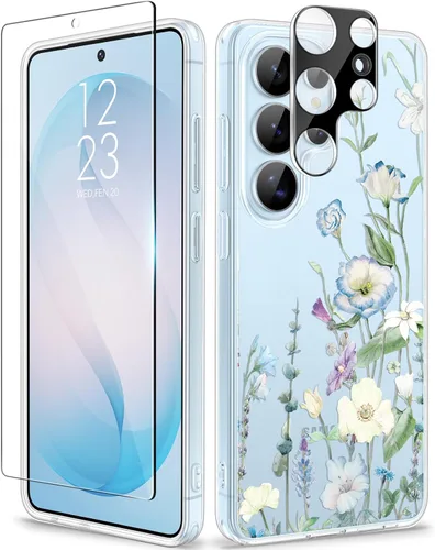 Vista 9 de GVIEWIN - Funda para Samsung Galaxy S25, diseño floral, transparente, delgada, no amarillenta Shockproof Protective Women Phone Case, Screen