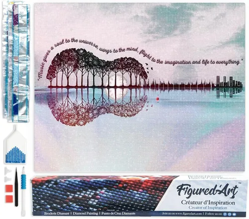 Vista 11 de Figured'Art Kit de arte de pintura de diamantes para adultos de 16 x 20 pulgadas, taladro cuadrado completo 5D en el lago, lienzo enrollado
