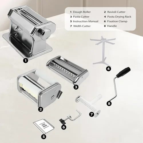 Vista 2 de MZTOGR Máquina para hacer pasta con 9 ajustes de grosor ajustable, máquina de fideos 2 en 1, incluye cortador de pasta, accesorio para máquina