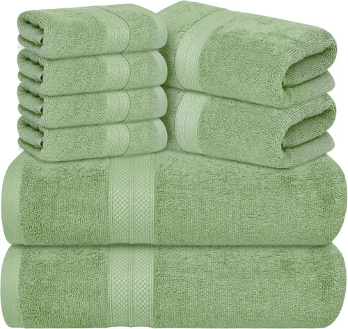 Vista 12 de Avalon Towels Juego de toallas de lujo de 8 piezas, 2 toallas de baño, 2 toallas de mano y 4 toallas pequeñas, 100% algodón hilado en anillo de 600