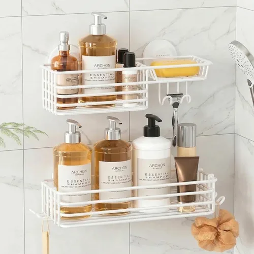 Vista 25 de LEVERLOC Organizador de ducha con ventosa, estante de baño con gancho y soporte para jabón 1 x negro