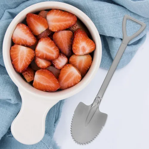 Vista 6 de Angoily Paquete de 4 cucharas de pomelo con borde dentado de acero inoxidable para sandía, cítricos, melón, melocotón, pala curvada, 6.18 pulgadas