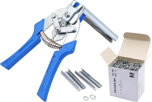 Vista 9 de Alicates de anillo de uñas tipo M para esgrima con 2400 clips M, kit de alicates de anillo de cerdo, herramienta de mano de reparación de tapicería