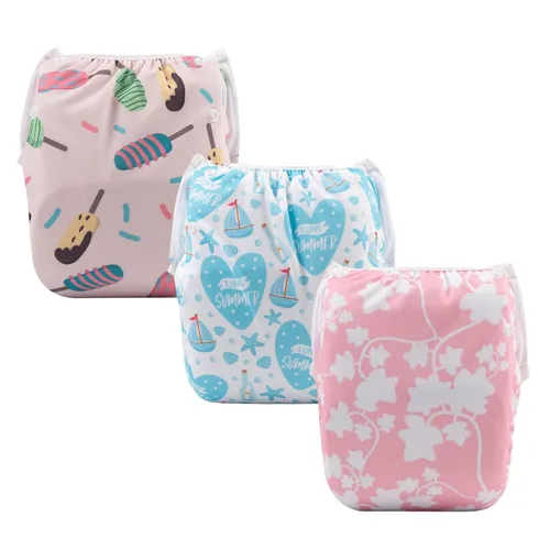 Vista 19 de ALVA Pañales de natación BABY 2 piezas reutilizables para bebé niña de 0 a 8 meses, pañales de natación ajustables a presión lavables para piscina