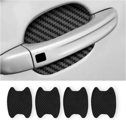 Vista 29 de 8 unidades de calcomanías para manija de puerta de coche, protector de copa de puerta de coche de fibra de carbono antiarañazos, película protectora