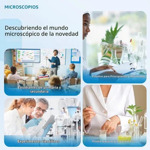 Vista 6 de Microscopio para niños y adultos, microscopio 40X-2000X con adaptador para teléfono y juego de diapositivas, adecuado para laboratorio escolar
