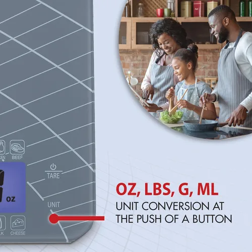 Vista 4 de SmartHeart Báscula digital de cocina con calculadora de calorías y carbohidratos, sensores de precisión, plataforma de vidrio templado, conversiones