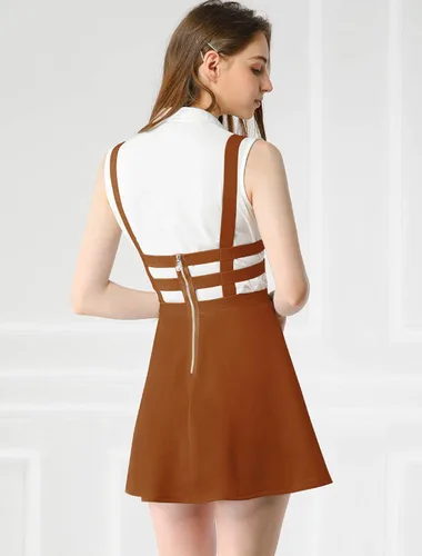Vista 5 de Allegra K minifalda con tirantes y cintura elástica, corte A, para mujer.