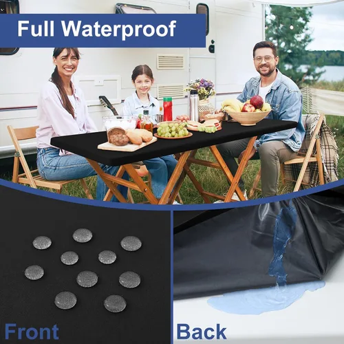 Vista 3 de Mantel rectangular elástico ajustable de 4 pies, funda de tela impermeable, mantel de poliéster lavable para cenas, fiestas, otoño