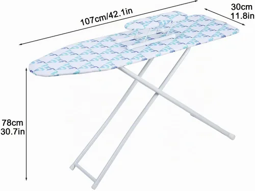Vista 6 de Tabla de planchar, mesa de hierro independiente de tamaño completo con soporte para hierro, tabla de planchar plegable compacta, altura ajustable