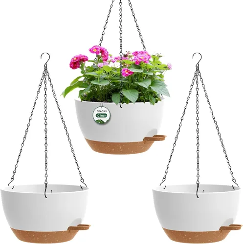 Vista 15 de Paquete de 2 12 macetas colgantes con cadenas, macetas de plástico de riego automático para plantas de interior y exterior, diseño de cadena