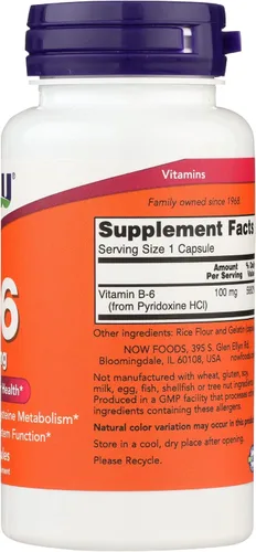 Vista 6 de NOW FOODS B6 100mg cápsulas, 100 CT