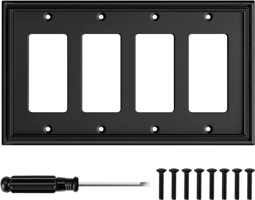 Vista 18 de Placa Decorativa Moderna Negra para Interruptor de Luz, Cubiertas de Tomacorriente Decorativas, Placas de Interruptor Basculante, Material de Fibra