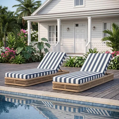 Vista 20 de Outdoor Chaise Lounge Chairs Set of 2, Brown Woven Rope Pool Lounge Chairs marrón/beige