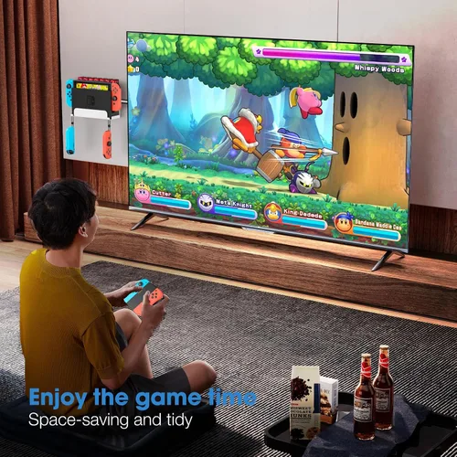 Vista 7 de KUNSLCUK Wall Mount for Switch and Switch OLED, Metal Wall Mount Stand Accessories with 28 Game Cards Holder and 2 Joy-Con Hooks, Safely Mount your