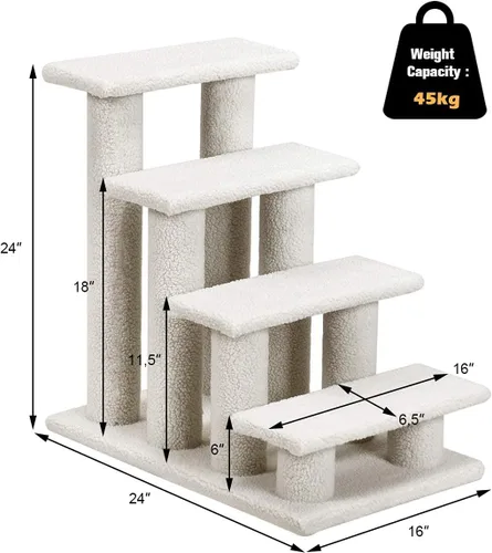 Vista 6 de Tangkula Escaleras para Mascotas para Gatos y Perros, Rampa de Escalera Alfombrada de 4 Escalones Trepador para Gatos Poste Rascador para Gatos