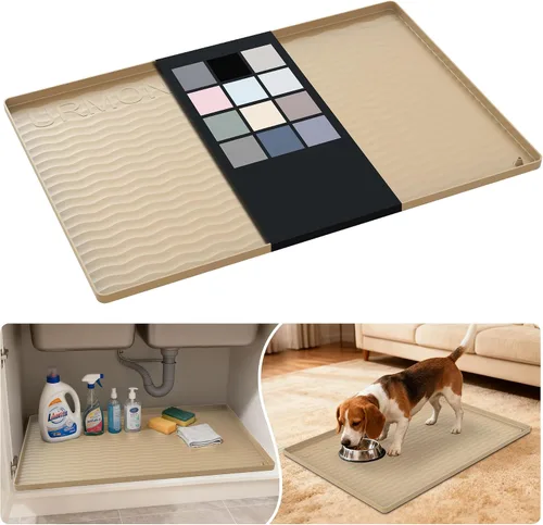 Vista 47 de URMONA - Tapete de silicona impermeable para debajo del fregadero, 16 x 10 Beige