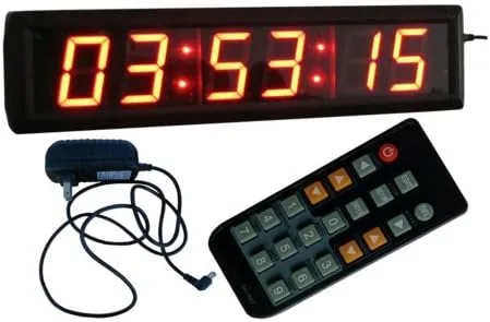 Vista 2 de Reloj de pared grande de 2.3 pulgadas de alto carácter 6 dígitos de color rojo LED reloj digital pantalla de 12/24 horas con función de cuenta