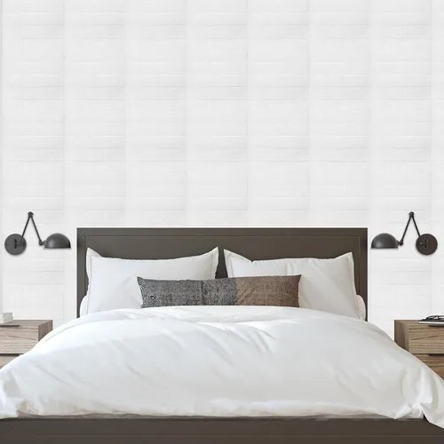 Vista 6 de uxcell Paneles de pared 3D para despegar y pegar, 30 piezas de papel tapiz de ladrillo de espuma para dormitorio, panel de pared de piedra Blanco