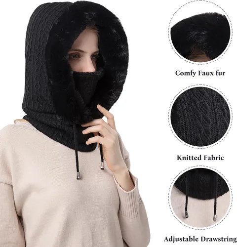 Vista 43 de HUAMULAN Gorro de invierno de una pieza para mujer, pasamontañas de forro polar, pasamontañas, máscara facial, bufanda, orejeras, esquí, nieve