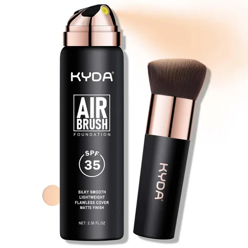 Vista 13 de KYDA AirBrush Foundation Spray, Bruma de maquillaje para base sedosa, Cobertura impecable para un acabado nude cremoso y suave, Fórmula duradera