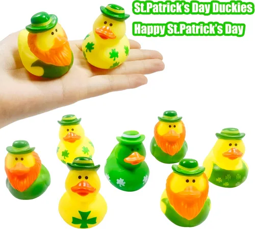 Vista 2 de 27 piezas de patos de goma para el día de San Patricio, accesorios para baby shower, mini patitos de 2.16 pulgadas, juguetes de baño para niños