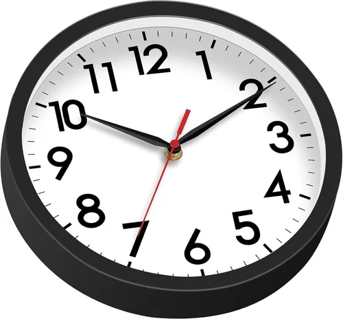 Vista 8 de AKCISOT - Reloj de pared de 8 pulgadas, silencioso, funciona con pilas, color negro