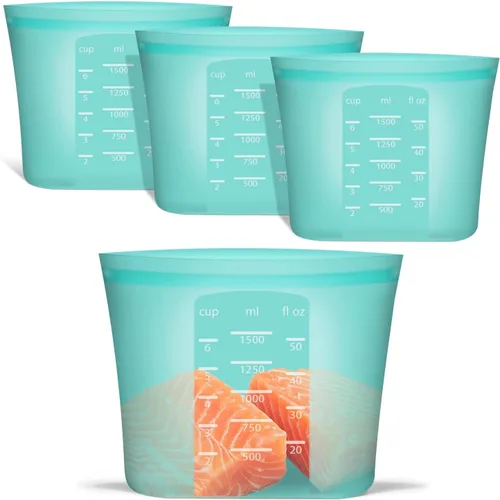 Vista 26 de Bolsas de Alimentos Reutilizables, Paquete de 12 Bolsas de Almacenamiento de Alimentos 100% Silicona que se Mantienen de Pie con Cierre Hermético