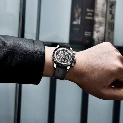 Vista 2 de RollsTimi Pagani Design - Relojes automáticos para hombre, diseño de diamante, arco iris, mecánico, impermeable, acero inoxidable, cronógrafo