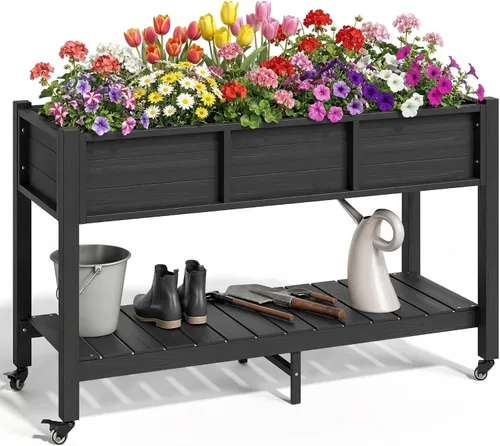 Vista 12 de YITAHOME Cama de jardín elevada de polietileno de alta densidad, 47 x 18 x 31 pulgadas, maceta elevada de madera de polietileno resistente a