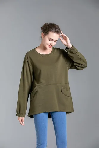 Vista 5 de Minibee Sudadera de gran tamaño con cuello redondo y manga larga de algodón con bolsillos para mujer