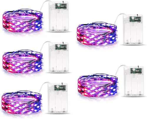 Vista 11 de Luces de cadena para exteriores de 33 pies con 100 LED, paquete de 2 luces de hadas que funcionan con baterías con control remoto, luces Multicolor